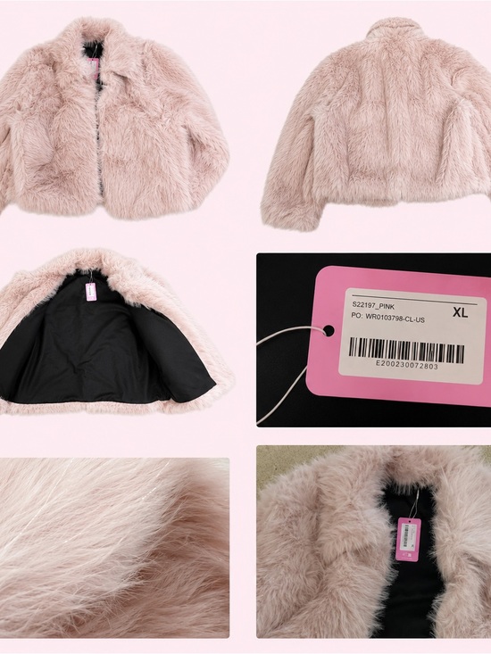 Edikted Faux Fur Pink Glam Cropped Coat NWT
